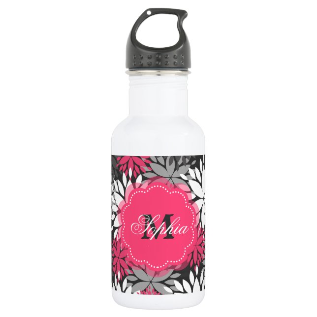 Beautiful girly trendy monogram floral pattern 532 ml water bottle (Front)