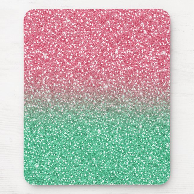 Beautiful girly trendy pink green  faux glitter mouse mat (Front)