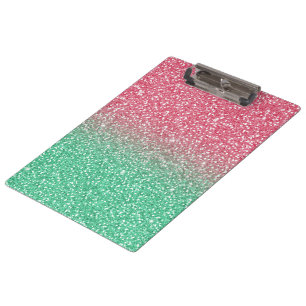 Beautiful girly trendypink green faux glitter clipboard