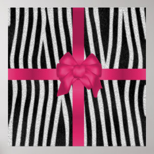 Beautiful girly zebra skin black white pink bow poster