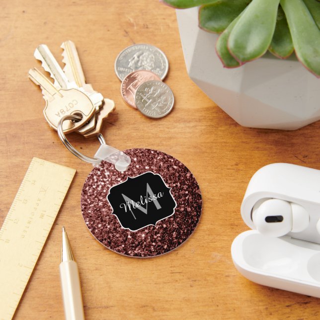 Beautiful Glam Brown Red Glitter sparkles Monogram Key Ring (Desk)