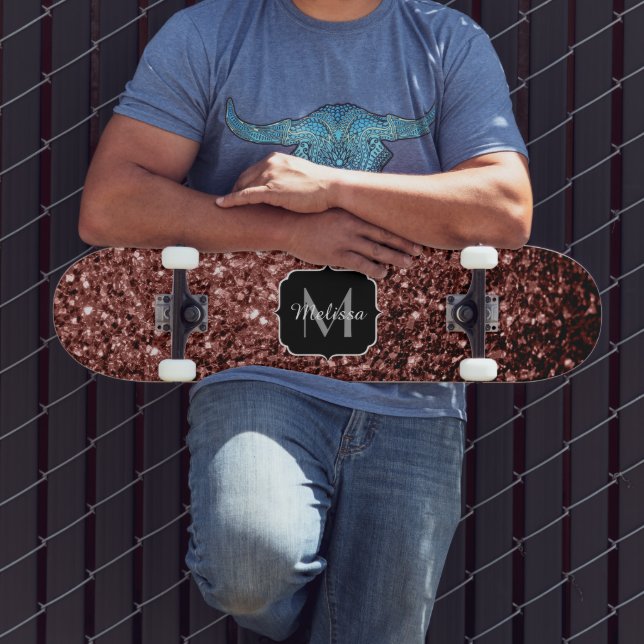 Beautiful Glam Brown Red Glitter sparkles Monogram Skateboard (Outdoor 3)