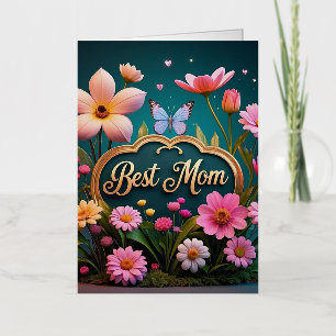 Beautiful glam mother's day flowers  foil greeting card