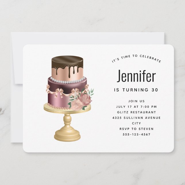 Beautiful Glam Party Cake Birthday Invitation (Front)