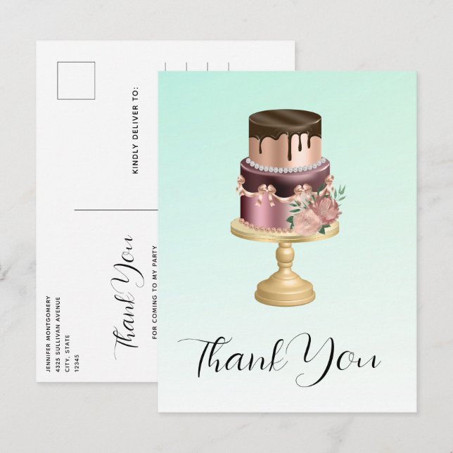 Beautiful Glam Party Cake Thank You Postcard (Front/Back)