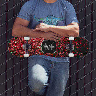 Beautiful Glamour Red Glitter sparkles Monogram Skateboard