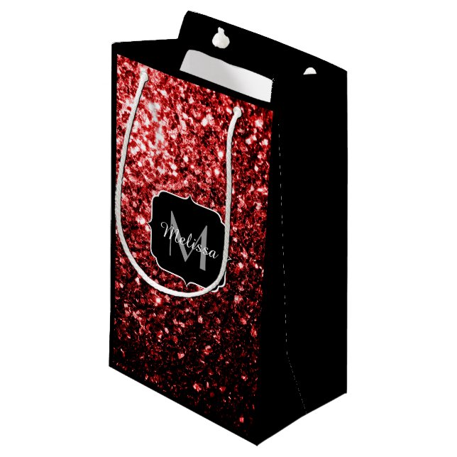 Beautiful Glamour Red Glitter sparkles Monogram Small Gift Bag (Front Angled)