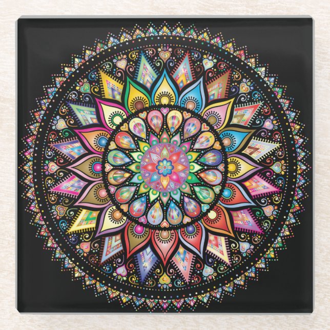 Beautiful Glass Coaster. Mandala design. Coaster (Front)