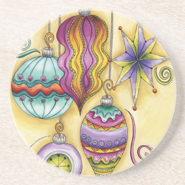 Beautiful Glass Colourful Christmas Ornaments Coaster (Front)