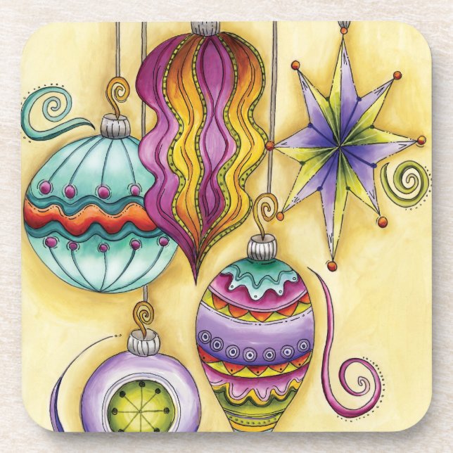 Beautiful Glass Colourful Christmas Ornaments Coaster (Front)