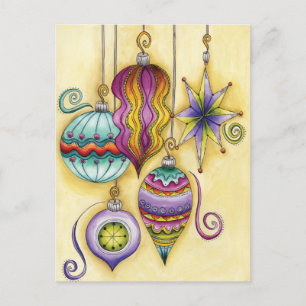 Beautiful Glass Colourful Christmas Ornaments Holiday Postcard