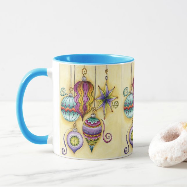 Beautiful Glass Colourful Christmas Ornaments Mug (With Donut)