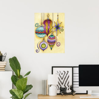 Beautiful Glass Colourful Christmas Ornaments Poster