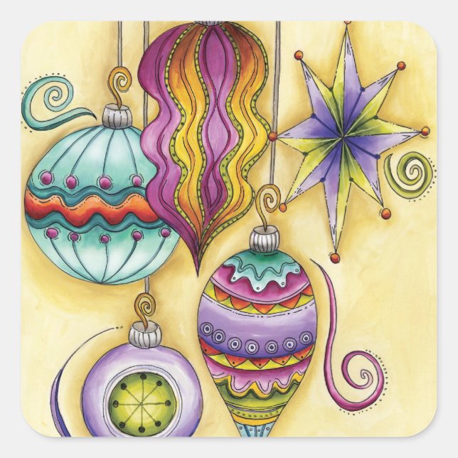 Beautiful Glass Colourful Christmas Ornaments Square Sticker (Front)