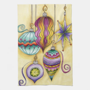Beautiful Glass Colourful Christmas Ornaments Tea Towel