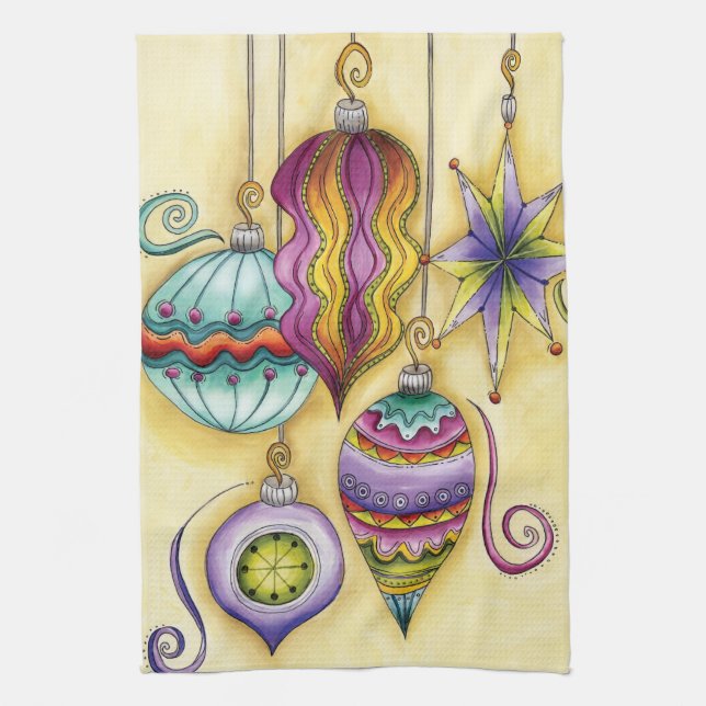 Beautiful Glass Colourful Christmas Ornaments Tea Towel (Vertical)