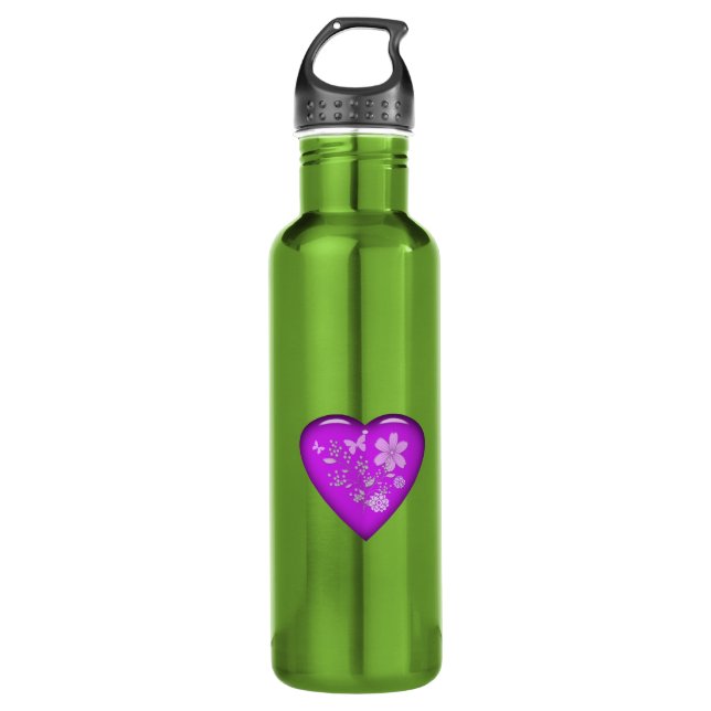 Beautiful Glass Floral Heart 710 Ml Water Bottle (Front)