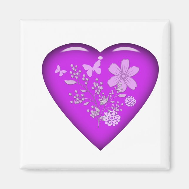 Beautiful Glass Floral Heart Magnet (Front)