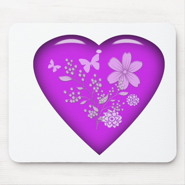 Beautiful Glass Floral Heart Mouse Mat (Front)