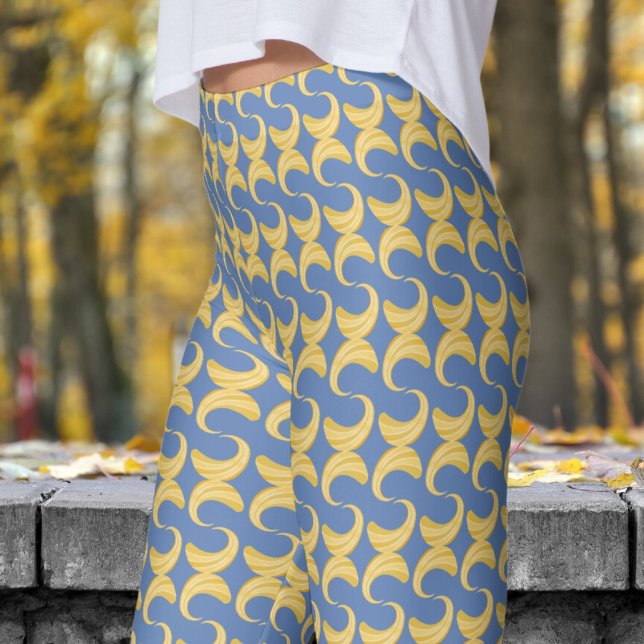 Beautiful Glaucous Blue and Gold Curves Pattern Leggings (Golden Curves over Glaucous Blue Leggings)