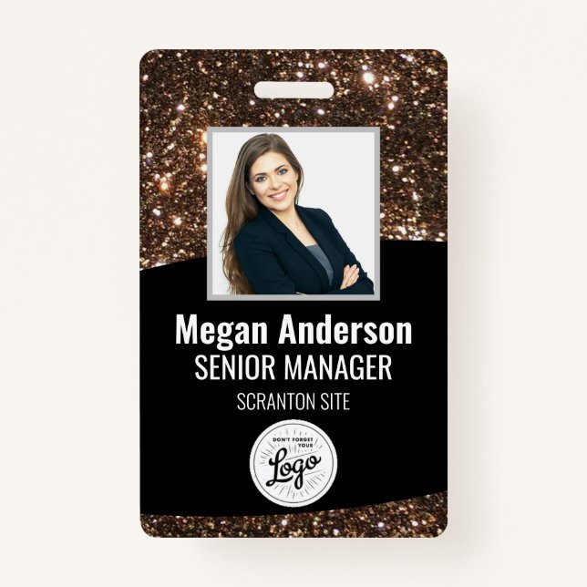 Beautiful Glitter Employee Photo ID Badge (Front)