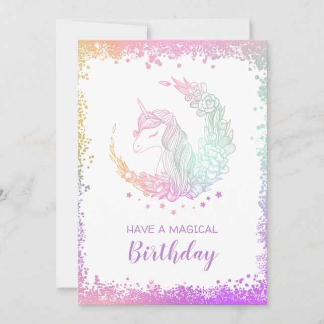 Beautiful Glitter Magical Unicorn Birthday Card (Front)