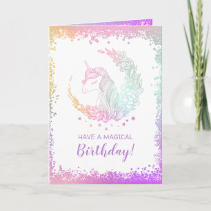 Beautiful Glitter Magical Unicorn Birthday Card