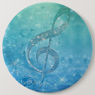 Beautiful Glittery Blue Music Note Treble Clef 6 Cm Round Badge
