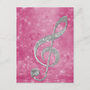 Beautiful glittery effect silver treble clef postcard