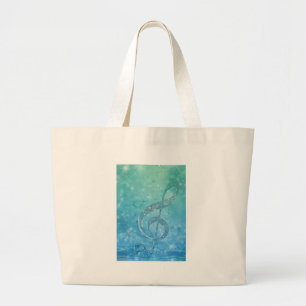 Beautiful glittery shining effect blue treble clef large tote bag