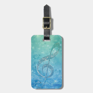 Beautiful glittery shining effect blue treble clef luggage tag