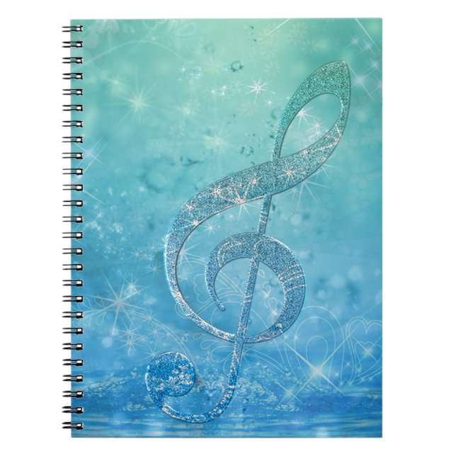 Beautiful glittery shining effect blue treble clef notebook (Front)