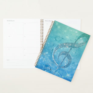 Beautiful glittery shining effect blue treble clef planner