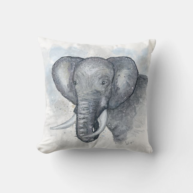 Beautiful Glittery Silver Elephant Cushion (Front)