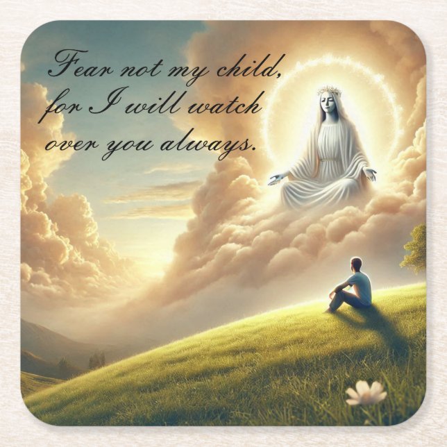 Beautiful God Watching Over His Child Square Paper Coaster (Front)