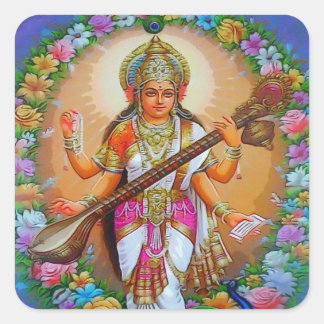 Beautiful Goddess Saraswati Square Sticker