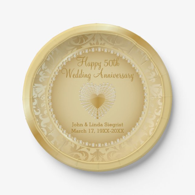 Beautiful Gold 50th Wedding Anniversary Paper Plate (Front)