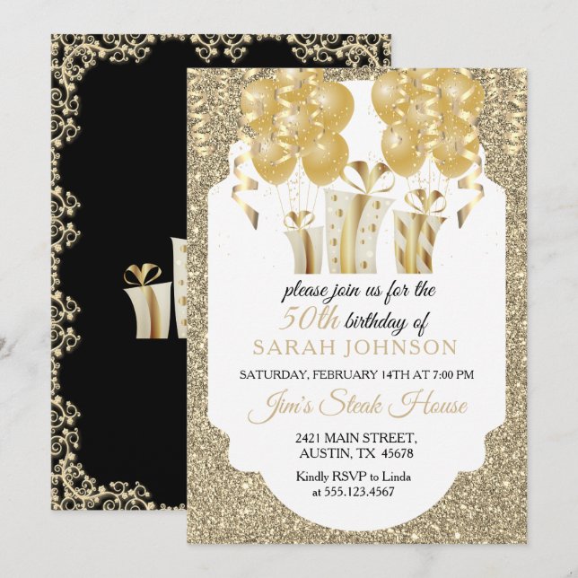 Beautiful Gold and Black Birthday Invitation (Front/Back)