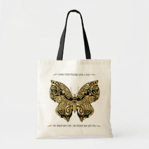 BEAUTIFUL GOLD AND BLACK GLITTER BUTTERFLY TOTE BAG