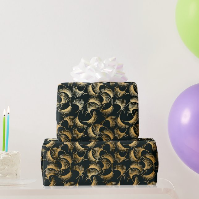 Beautiful Gold and Black Tropical Leaves  Wrapping Paper (Party Gifts)