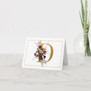 BEAUTIFUL GOLD AND FLORAL MONOGRAM D NOTE CARD