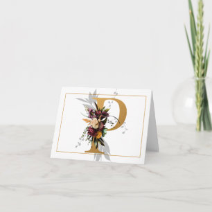 BEAUTIFUL GOLD AND FLORAL MONOGRAM P NOTE CARD