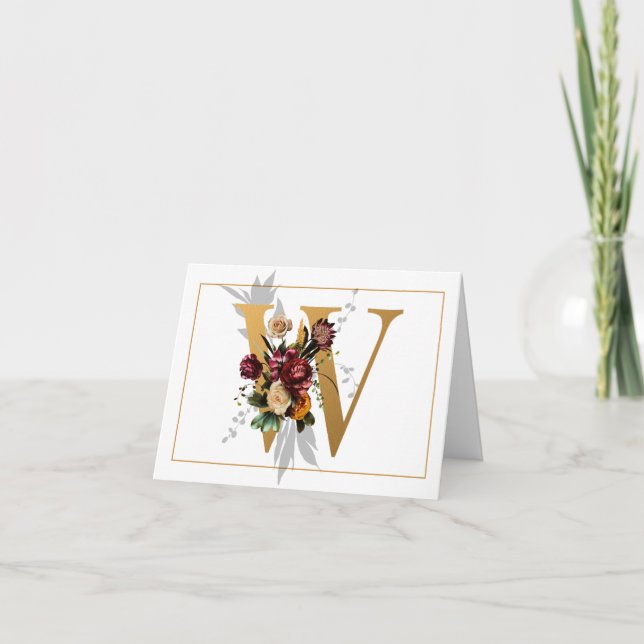 BEAUTIFUL GOLD AND FLORAL MONOGRAM W NOTE CARD (Front)