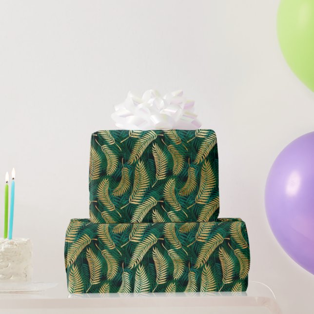 Beautiful Gold and Green Tropical Leaves  Wrapping Paper (Party Gifts)