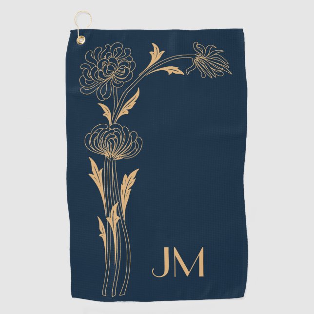 Beautiful gold Art Deco flowers Golf Towel (Front)