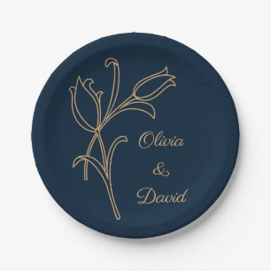 Beautiful gold Art Deco tulips Paper Plate