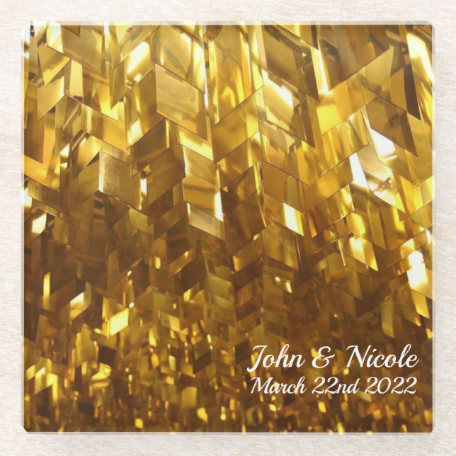 Beautiful Gold Beveled Crystal Glass Coaster (Front)