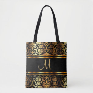 Beautiful Gold & Black Damask Design Tote Bag