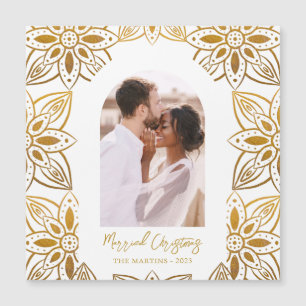 Beautiful Gold Botanical Married Christmas Photo 