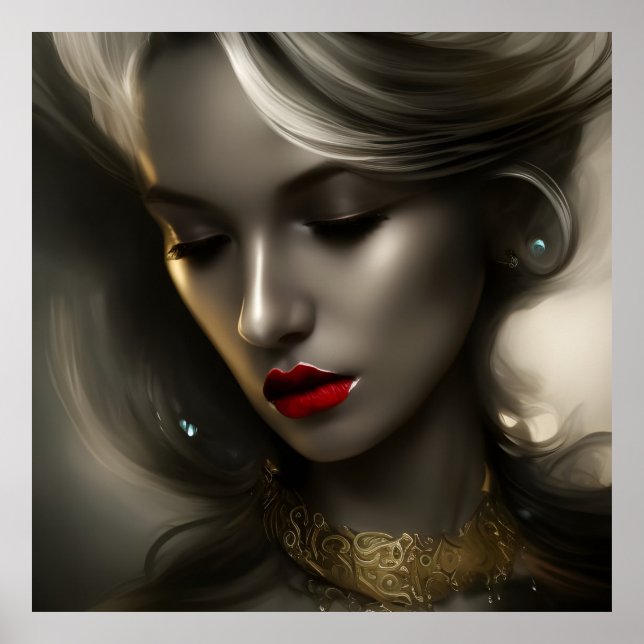 Beautiful gold bronze blonde women with red lips 3 poster (Front)